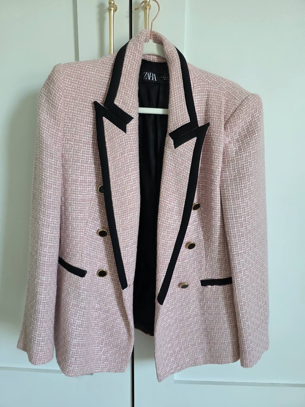 Zara Pink Tweed Blazer with Black Trim - Picture 2 of 7
